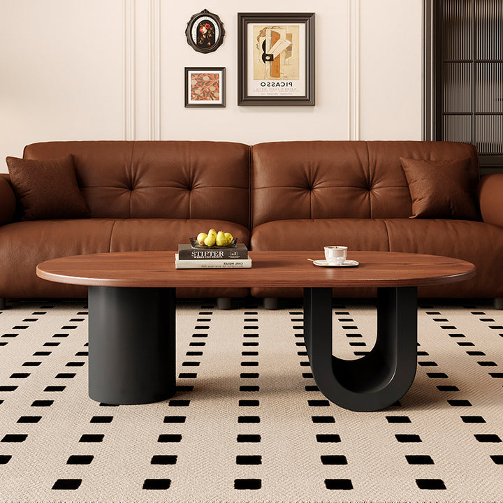 Contemporary Creative Solid Wood Plywood Metal Oval Round U-Shape Coffee Table 1-Tier For Living Room