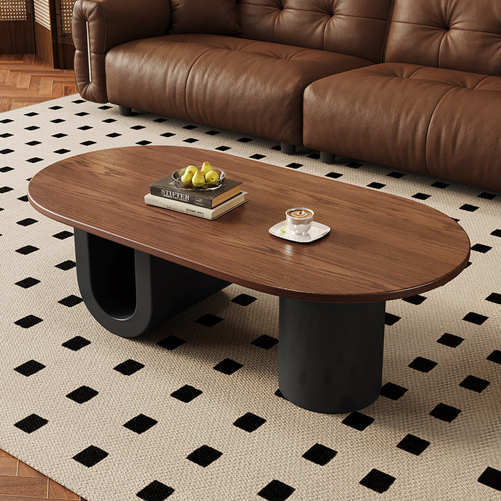 Contemporary Creative Solid Wood Plywood Metal Oval Round U-Shape Coffee Table 1-Tier For Living Room