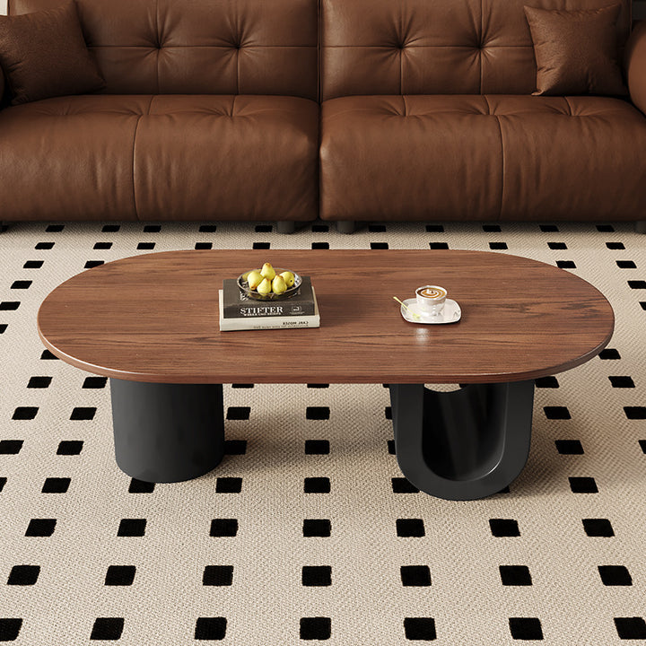Contemporary Creative Solid Wood Plywood Metal Oval Round U-Shape Coffee Table 1-Tier For Living Room