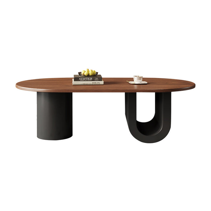 Contemporary Creative Solid Wood Plywood Metal Oval Round U-Shape Coffee Table 1-Tier For Living Room