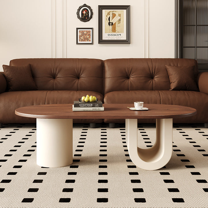 Contemporary Creative Solid Wood Plywood Metal Oval Round U-Shape Coffee Table 1-Tier For Living Room
