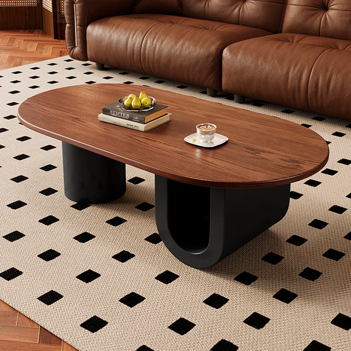 Contemporary Creative Solid Wood Plywood Metal Oval Round U-Shape Coffee Table 1-Tier For Living Room
