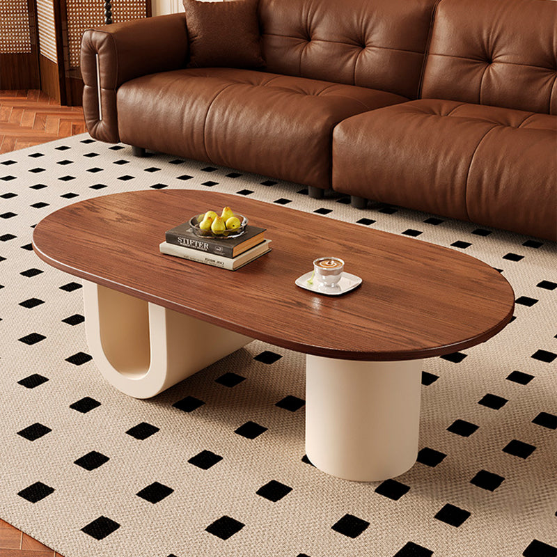 Contemporary Creative Solid Wood Plywood Metal Oval Round U-Shape Coffee Table 1-Tier For Living Room