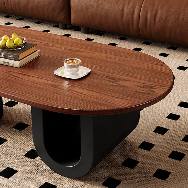 Contemporary Creative Solid Wood Plywood Metal Oval Round U-Shape Coffee Table 1-Tier For Living Room
