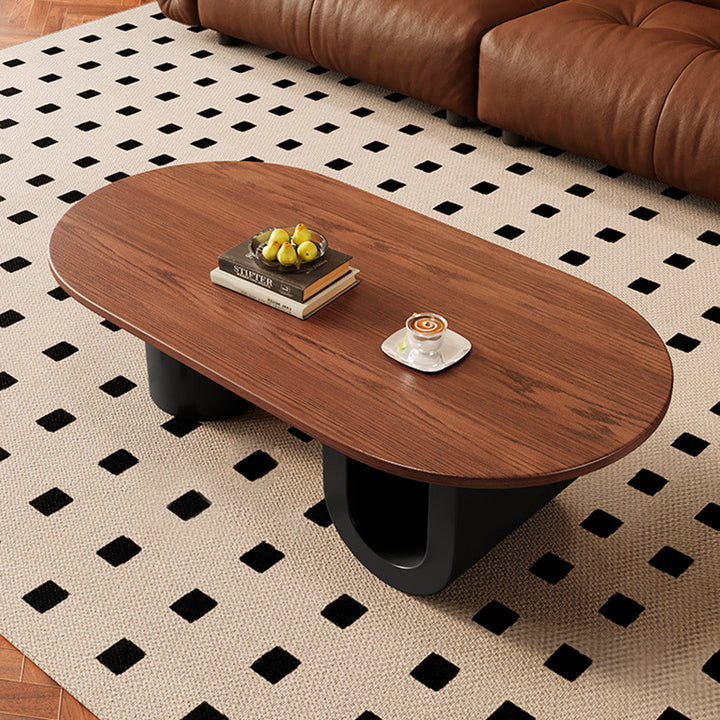 Contemporary Creative Solid Wood Plywood Metal Oval Round U-Shape Coffee Table 1-Tier For Living Room