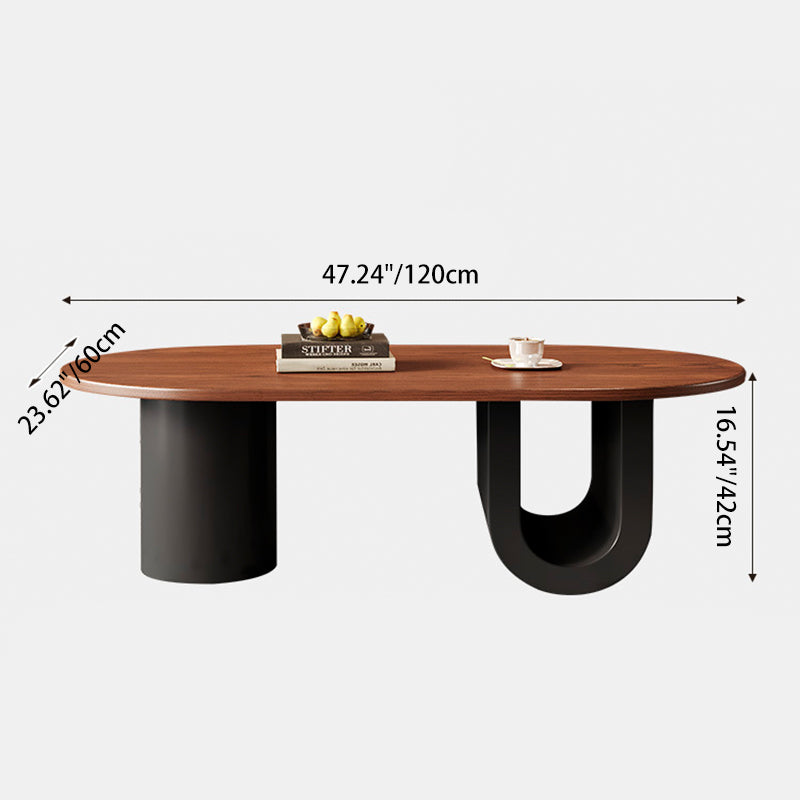 Contemporary Creative Solid Wood Plywood Metal Oval Round U-Shape Coffee Table 1-Tier For Living Room
