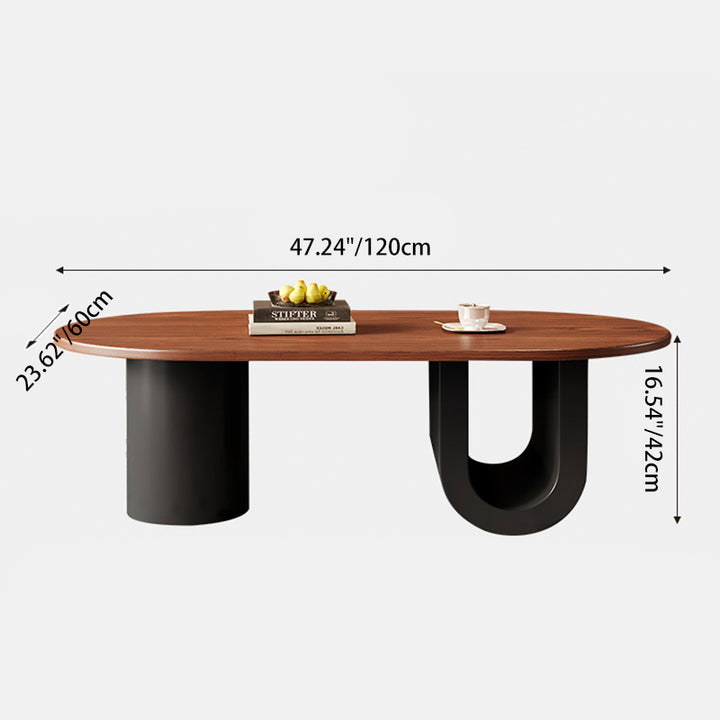 Contemporary Creative Solid Wood Plywood Metal Oval Round U-Shape Coffee Table 1-Tier For Living Room