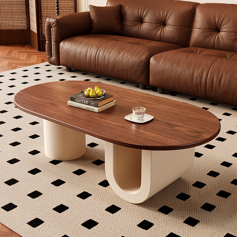 Contemporary Creative Solid Wood Plywood Metal Oval Round U-Shape Coffee Table 1-Tier For Living Room