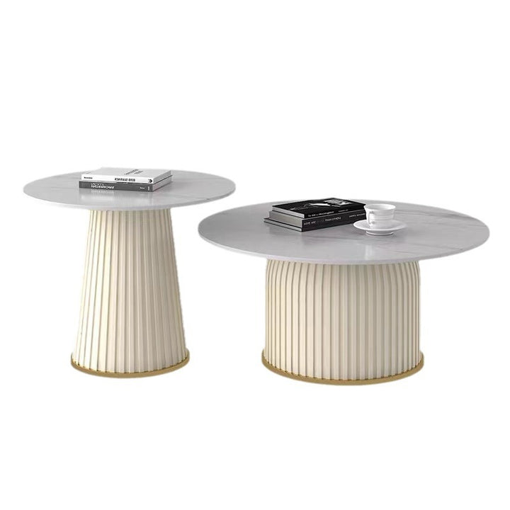 Contemporary Scandinavian Sintered Stone Metal Plywood Round Cylindrical Coffee Table 1-Tier For Living Room