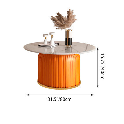 Contemporary Scandinavian Sintered Stone Metal Plywood Round Cylindrical Coffee Table 1-Tier For Living Room