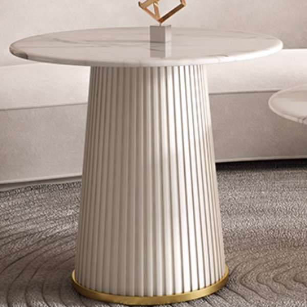 Contemporary Scandinavian Sintered Stone Metal Plywood Round Cylindrical Coffee Table 1-Tier For Living Room