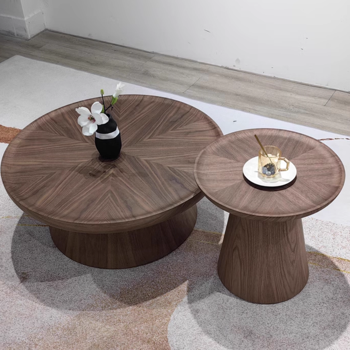 Table basse ronde conique à un niveau en placage de noyer vintage traditionnel pour salon 