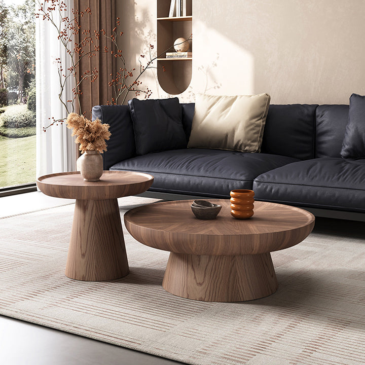 Traditioneller Vintage Kaffeetisch aus Walnussfurnier mit rundem, konischem Design, 1-stufig, für das Wohnzimmer 