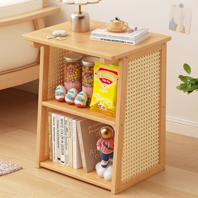 Traditional Japanese Bamboo Synthetic Rattan Openwork Square Side Tabl ...