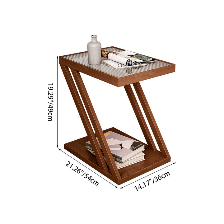 Traditional Japanese Glass Nan Bamboo Square Side Table 2-Tier For Living Room