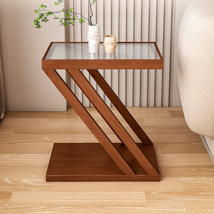 Traditional Japanese Glass Nan Bamboo Square Side Table 2-Tier For Living Room