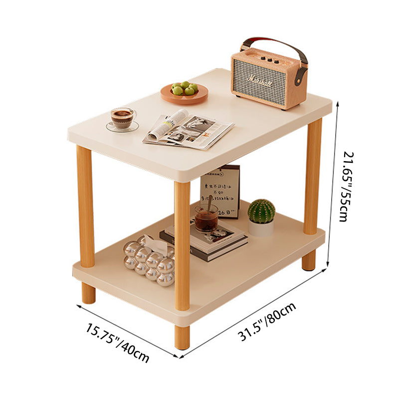 Mesa Auxiliar Rectangular Redondeada Minimalista Moderna de MDF de 2 Niveles para Sala de Estar 