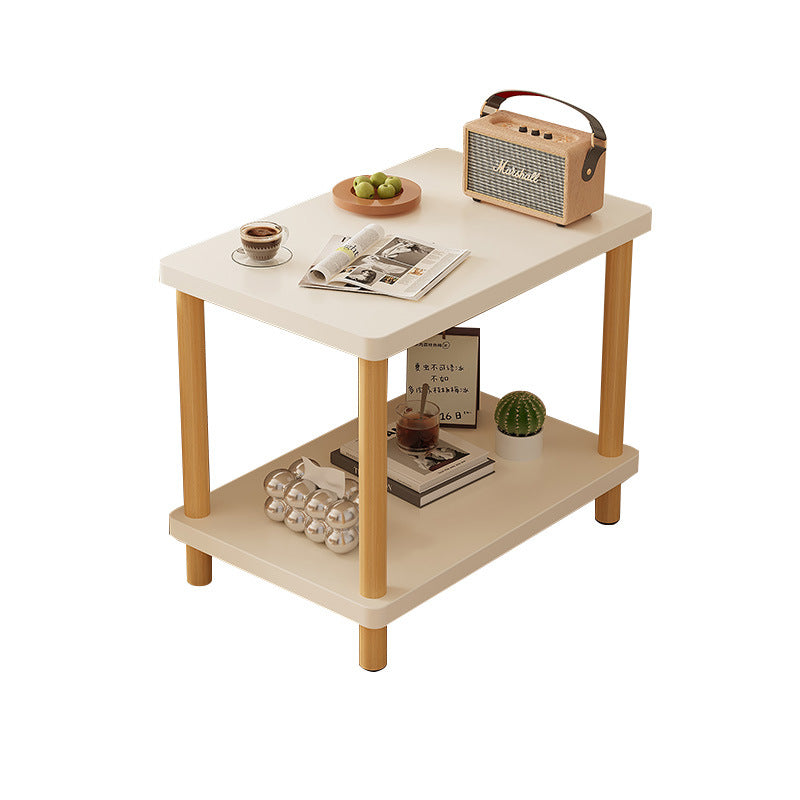 Mesa Auxiliar Rectangular Redondeada Minimalista Moderna de MDF de 2 Niveles para Sala de Estar 