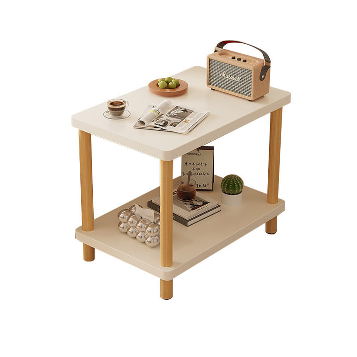 Mesa Auxiliar Rectangular Redondeada Minimalista Moderna de MDF de 2 Niveles para Sala de Estar 