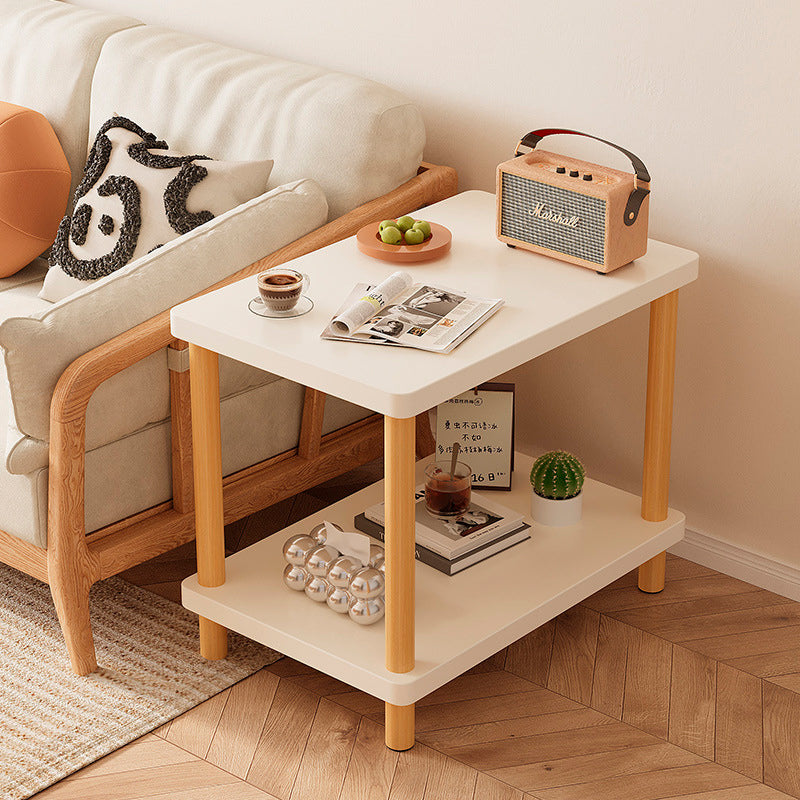 Mesa Auxiliar Rectangular Redondeada Minimalista Moderna de MDF de 2 Niveles para Sala de Estar 