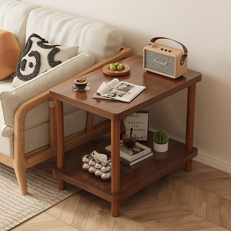 Mesa Auxiliar Rectangular Redondeada Minimalista Moderna de MDF de 2 Niveles para Sala de Estar 