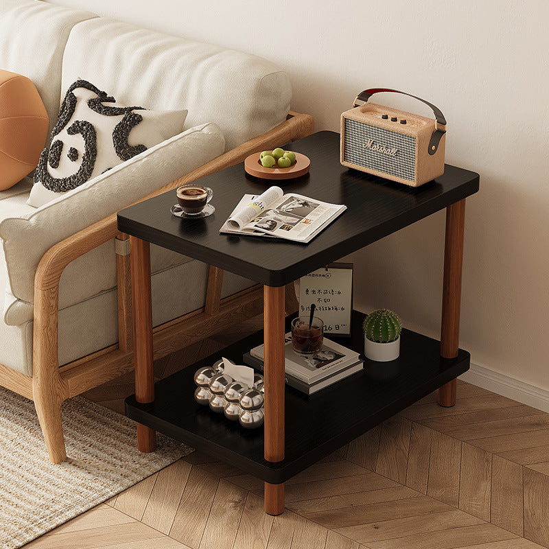Mesa Auxiliar Rectangular Redondeada Minimalista Moderna de MDF de 2 Niveles para Sala de Estar 