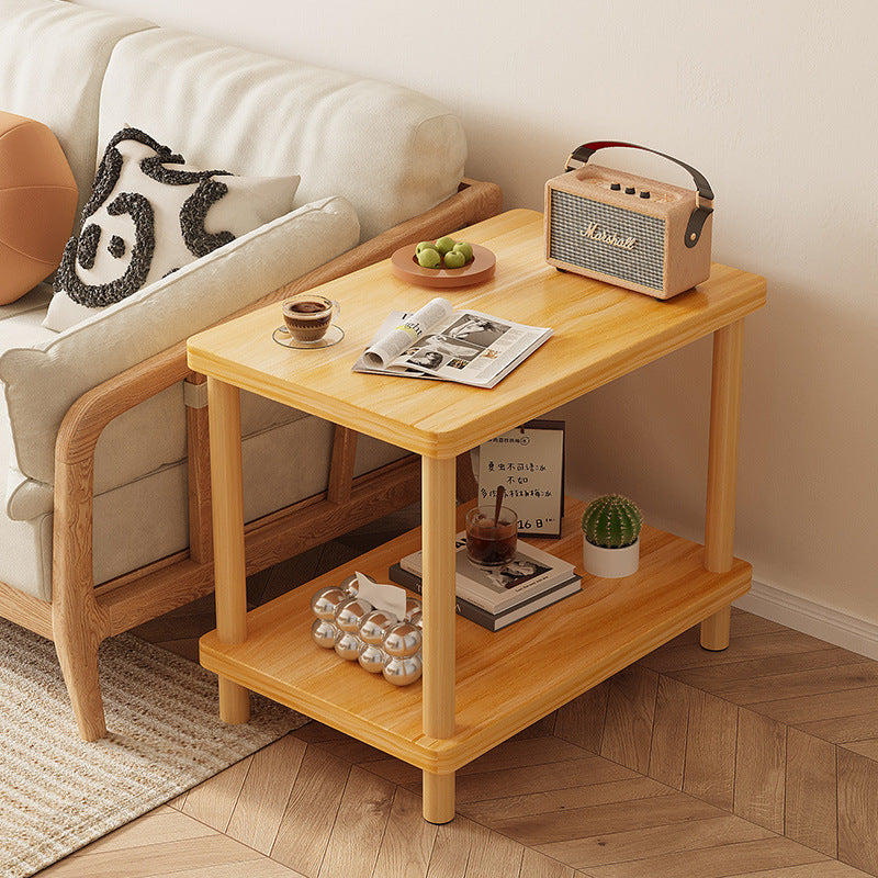 Mesa Auxiliar Rectangular Redondeada Minimalista Moderna de MDF de 2 Niveles para Sala de Estar 