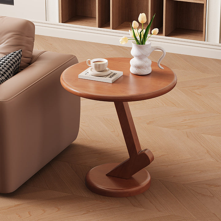 Contemporary Scandinavian Solid Wood Round End Table 1-Tier For Living Room