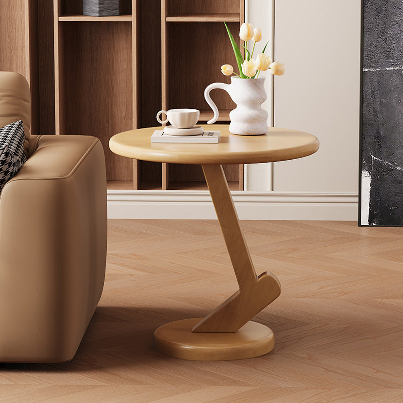 Contemporary Scandinavian Solid Wood Round End Table 1-Tier For Living Room
