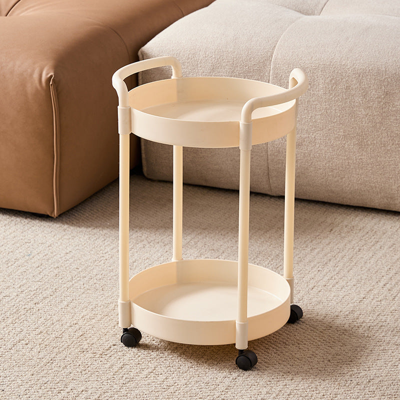 Modern Minimalist PP Plastic Round Mobile Side Table 2-Tier For Living Room
