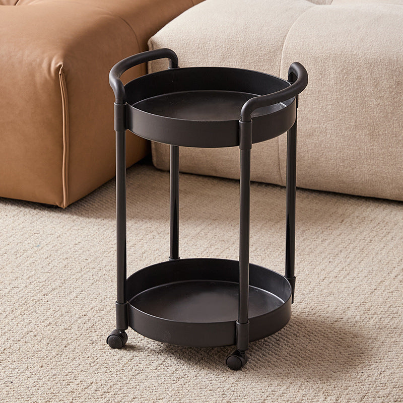 Modern Minimalist PP Plastic Round Mobile Side Table 2-Tier For Living Room