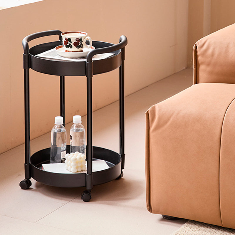 Modern Minimalist PP Plastic Round Mobile Side Table 2-Tier For Living Room