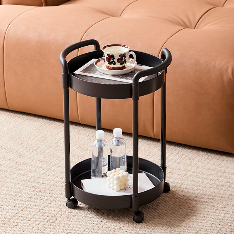 Modern Minimalist PP Plastic Round Mobile Side Table 2-Tier For Living Room