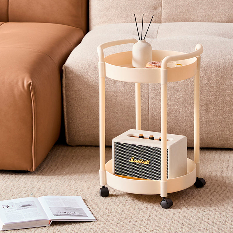 Modern Minimalist PP Plastic Round Mobile Side Table 2-Tier For Living Room