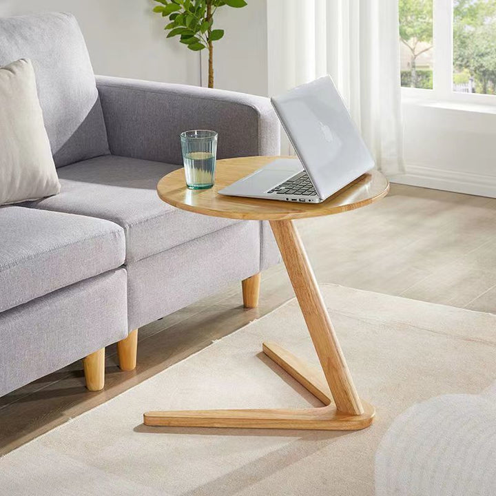 Traditional Chinese Solid Wood Round Triangle-Base End Table 1-Tier For Living Room