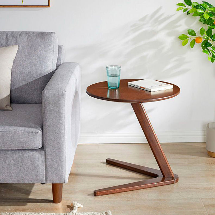 Traditional Chinese Solid Wood Round Triangle-Base End Table 1-Tier For Living Room