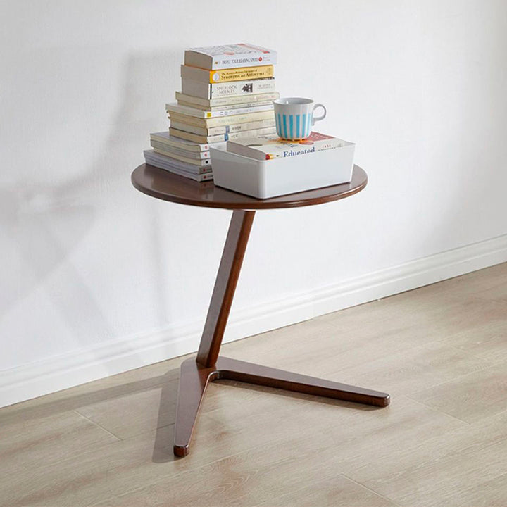 Traditional Chinese Solid Wood Round Triangle-Base End Table 1-Tier For Living Room
