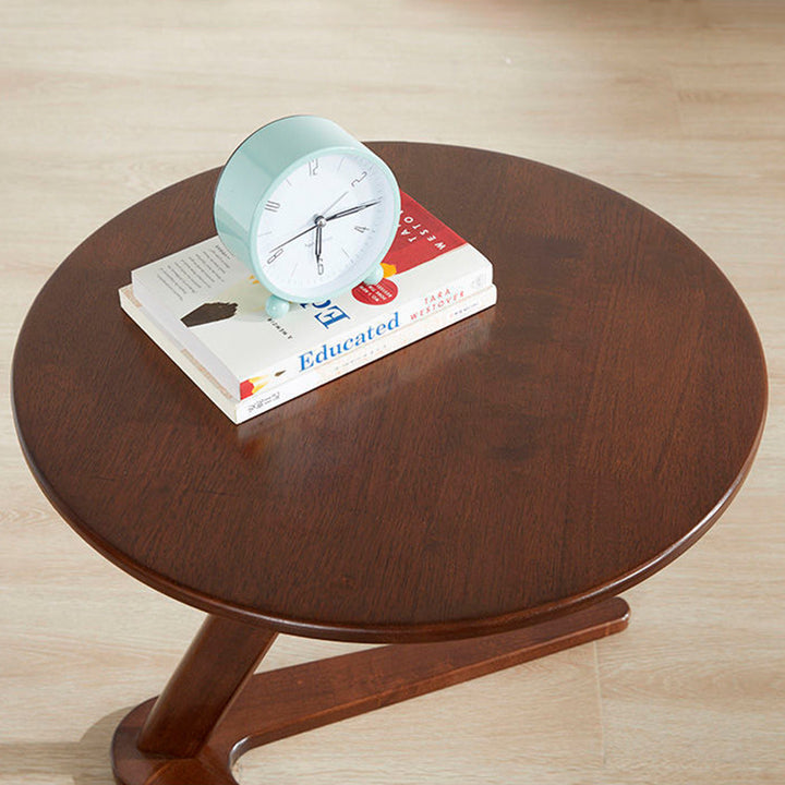 Traditional Chinese Solid Wood Round Triangle-Base End Table 1-Tier For Living Room