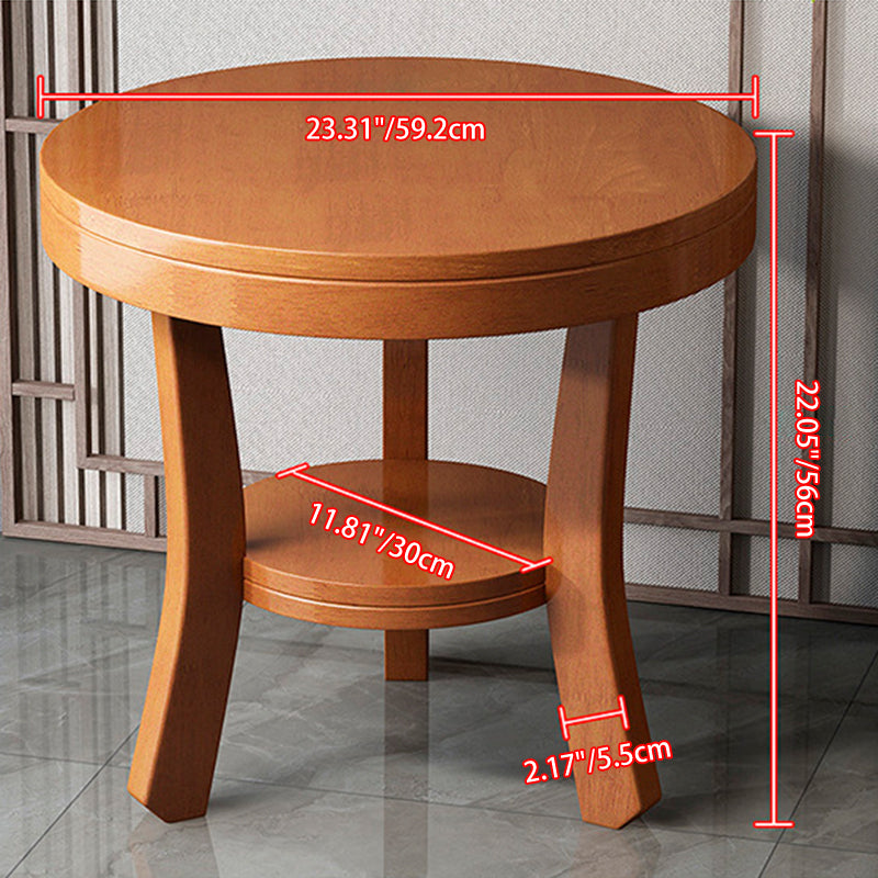 Traditional Vintage Rubberwood Round Curved Side Table 2-Tier For Living Room