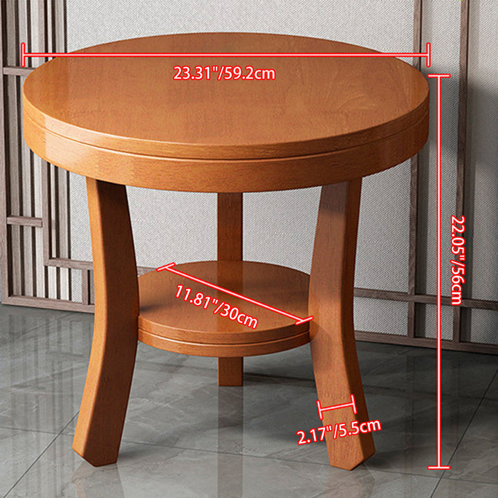 Traditioneller Vintage Massivholz Runder Gebogener Beistelltisch 2-stufig Für Wohnzimmer 