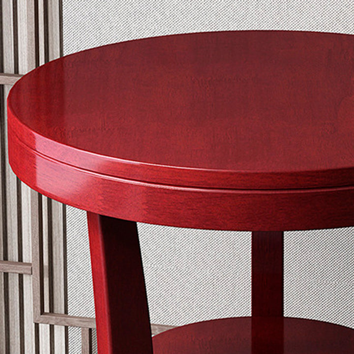 Traditional Vintage Rubberwood Round Curved Side Table 2-Tier For Living Room
