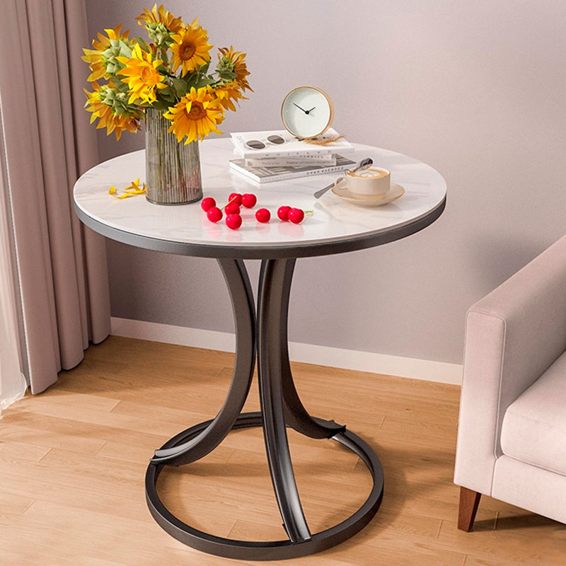 Contemporary Scandinavian Sintered Stone Metal Curved Round Side Table 1-Tier For Living Room