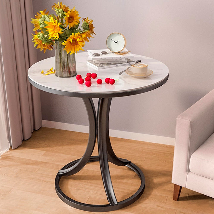 Contemporary Scandinavian Sintered Stone Metal Curved Round Side Table 1-Tier For Living Room
