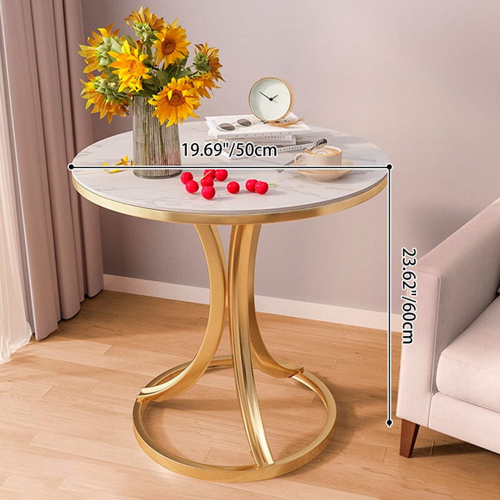 Contemporary Scandinavian Sintered Stone Metal Curved Round Side Table 1-Tier For Living Room