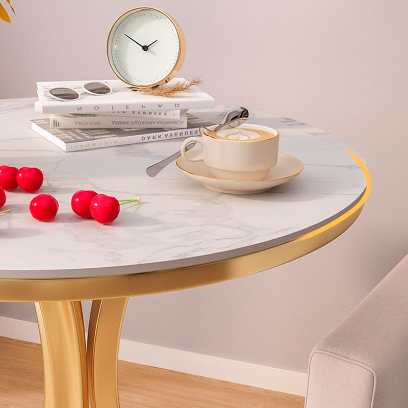Contemporary Scandinavian Sintered Stone Metal Curved Round Side Table 1-Tier For Living Room