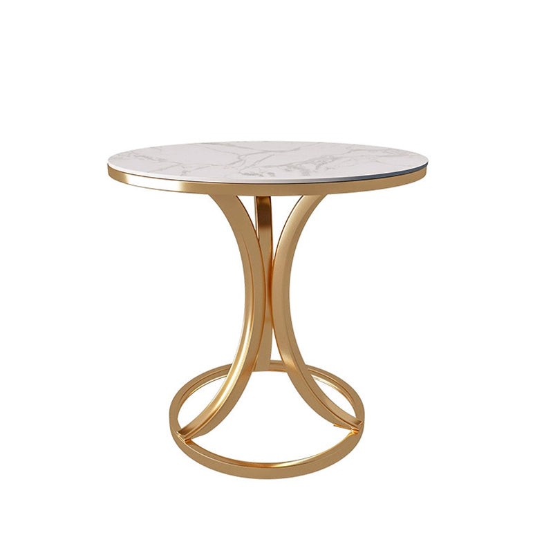 Contemporary Scandinavian Sintered Stone Metal Curved Round Side Table 1-Tier For Living Room