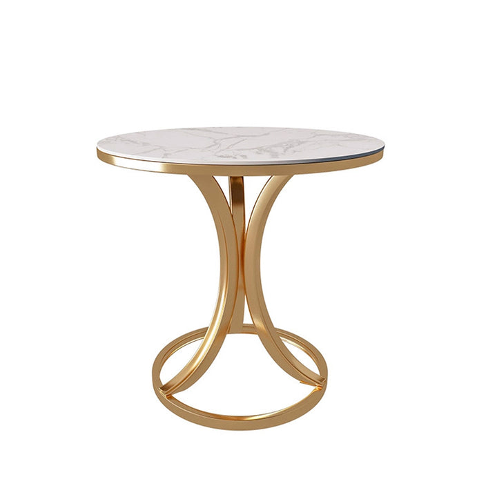 Contemporary Scandinavian Sintered Stone Metal Curved Round Side Table 1-Tier For Living Room