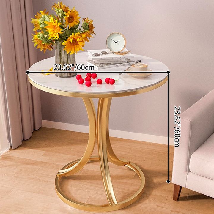 Contemporary Scandinavian Sintered Stone Metal Curved Round Side Table 1-Tier For Living Room