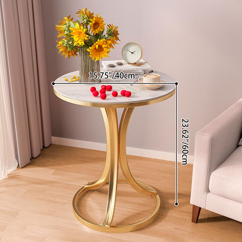 Contemporary Scandinavian Sintered Stone Metal Curved Round Side Table 1-Tier For Living Room