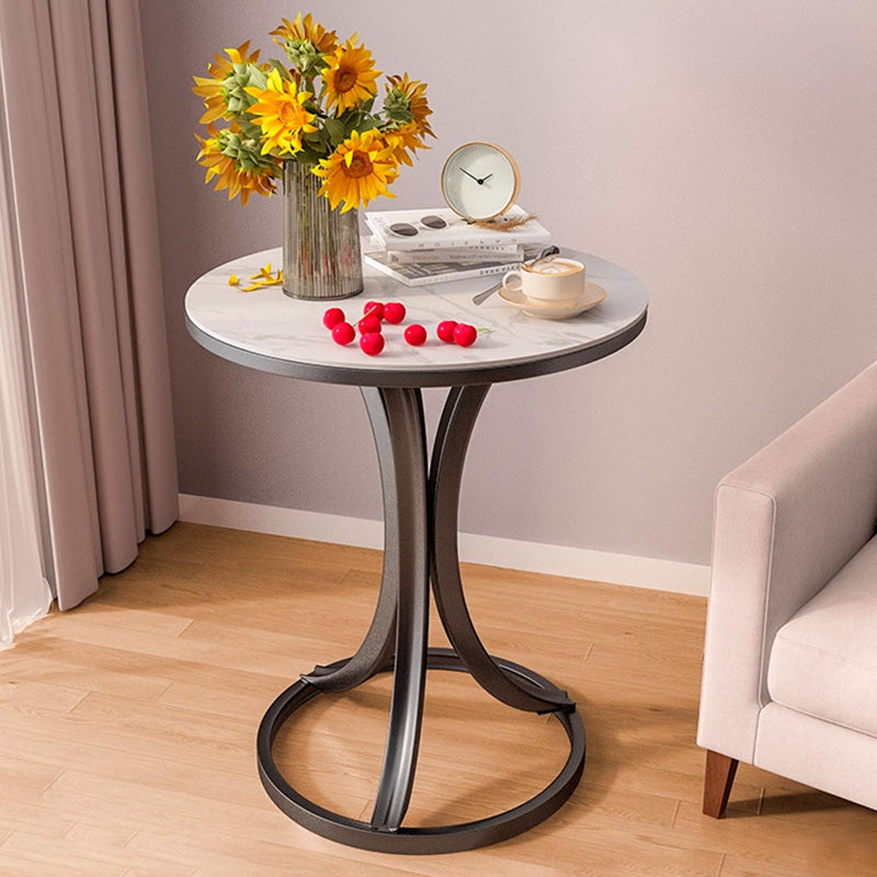 Contemporary Scandinavian Sintered Stone Metal Curved Round Side Table 1-Tier For Living Room